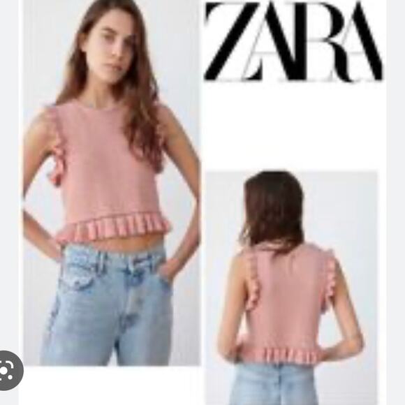 Zara pink knit sleeveless ruffled sweater size Small - Picture 1 of 9